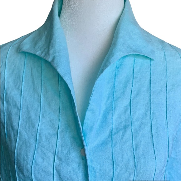 Tracy M Linen Blouse Turquoise Teal Blue XL Extra Large - Picture 4 of 12